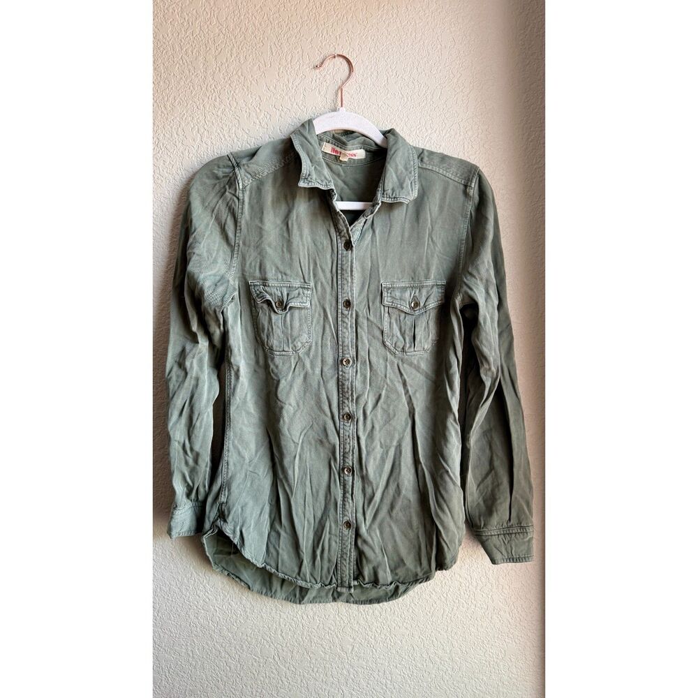 Hot Kiss Sage Green Utility Button Down Shirt Medium 100% Rayon